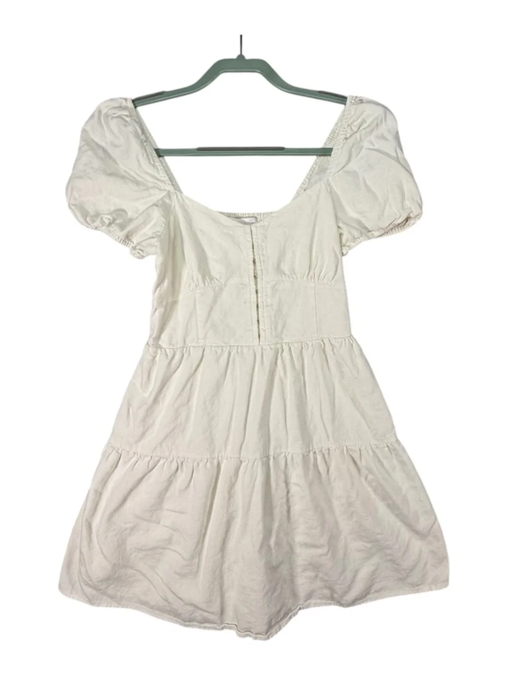 House of Harlow 1960 White Linen Blend Puff Sleeve Tiered Mini Dress XS